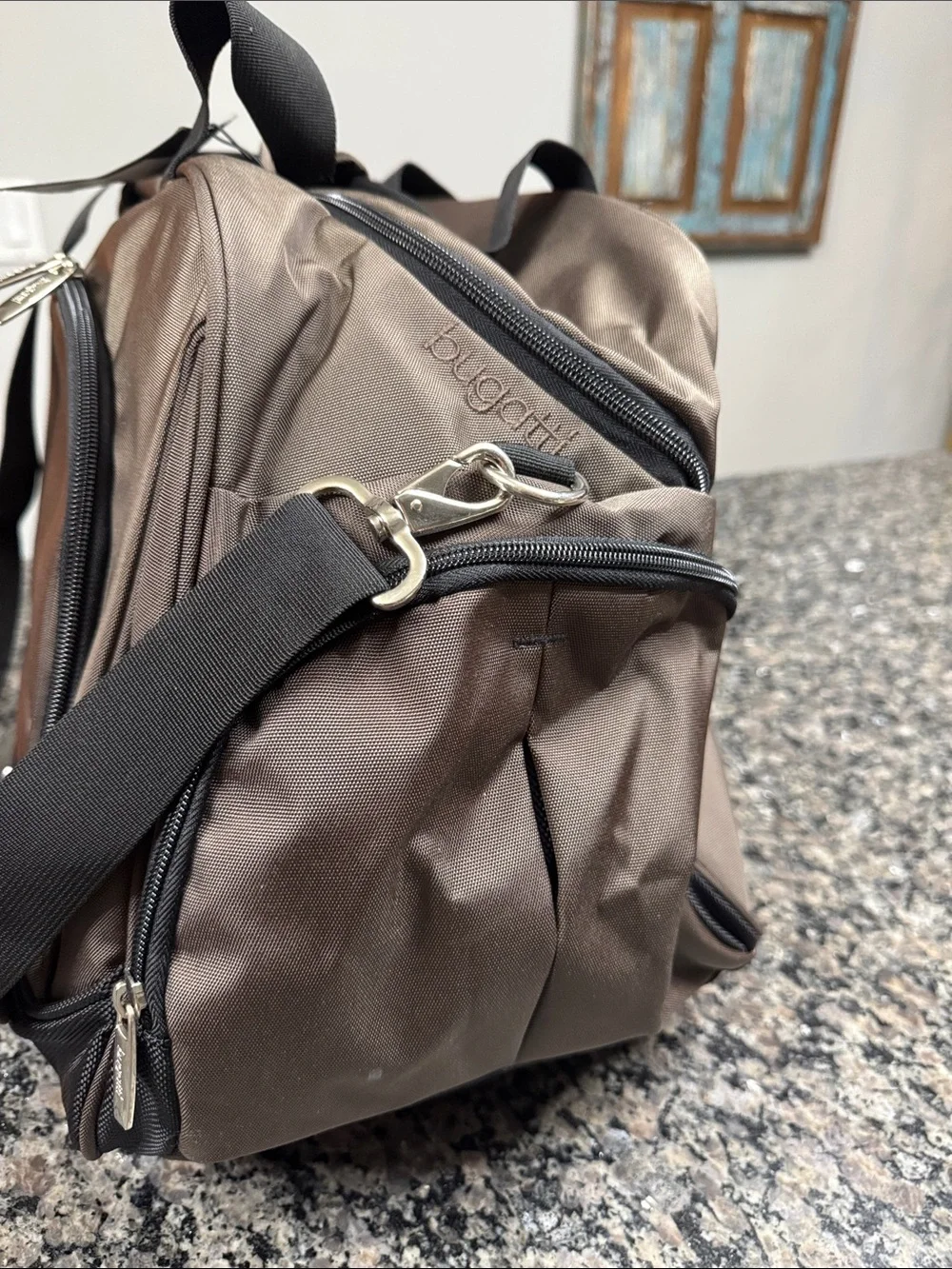 Bugatti Brown and Black Travel Duffel Bag with Shoulder Strap NWT